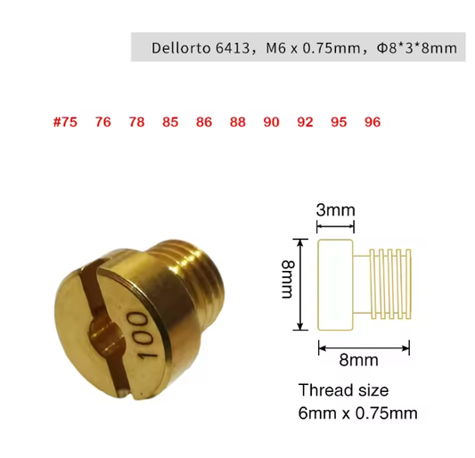 Carburetor Main Jet For Dellorto PHBH PHBL FRD PHF VHB VHSH Injector Nozzle Size 55-145 Kit 10 Pcs Set M6 6mm Thread