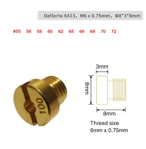 Surtidor principal de carburador para Dellorto PHBH PHBL FRD PHF VHB VHSH, kit de inyectores de 10 unidades, tamaño 55-145, rosca M6 de 6 mm