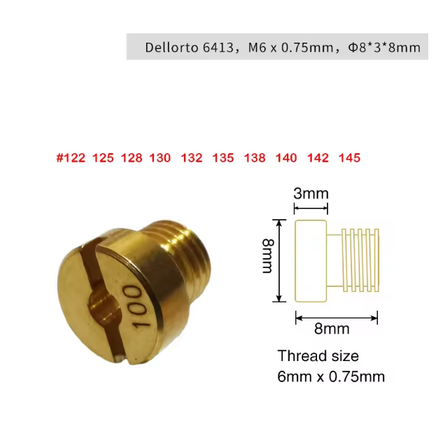 Surtidor principal de carburador para Dellorto PHBH PHBL FRD PHF VHB VHSH, kit de inyectores de 10 unidades, tamaño 55-145, rosca M6 de 6 mm