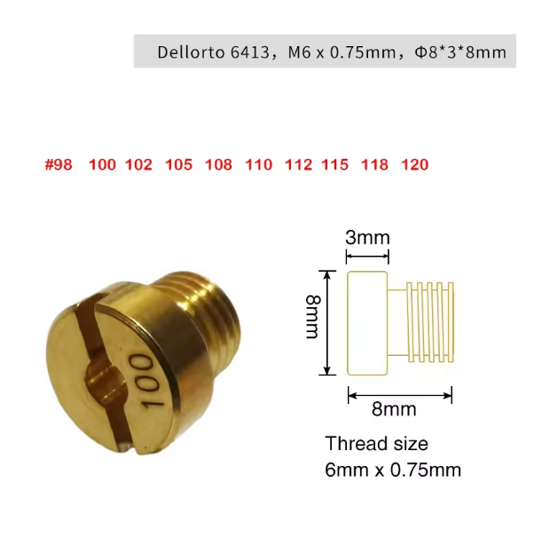 Surtidor principal de carburador para Dellorto PHBH PHBL FRD PHF VHB VHSH, kit de inyectores de 10 unidades, tamaño 55-145, rosca M6 de 6 mm