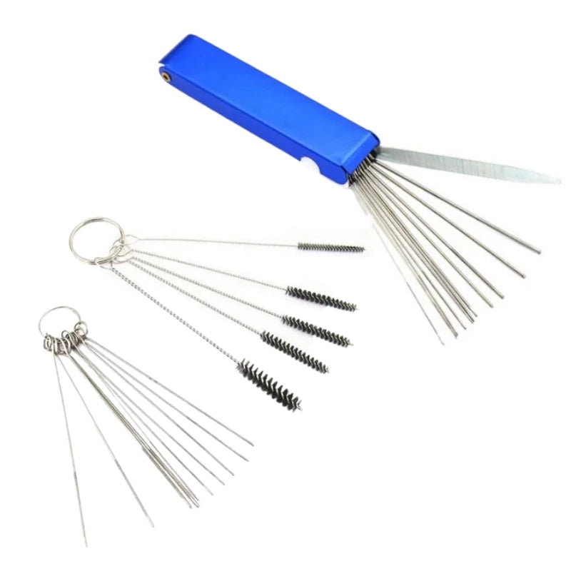 Carburetor Carbon Dirt Jet Remove 13 Cleaning Needles 15 Brushes Tool Kit For Automobile Motorcycle ATV Welder Carb Chainsaw