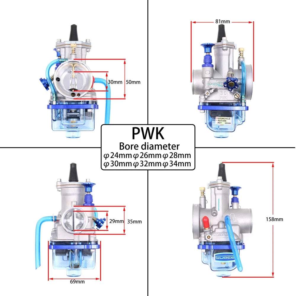Motorcycle Carburetor For Keihin Koso OKO Power Jet PWK 24mm 26mm 28mm 30mm 32mm 34mm 2T 4T blue Float bowl